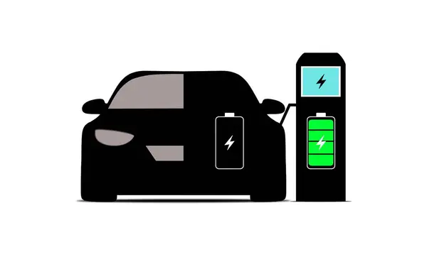 electric car charging at station with animated battery charging indicator, Charging progress animation, Charging station for electric car, electric vehicle, Full charge stored in battery