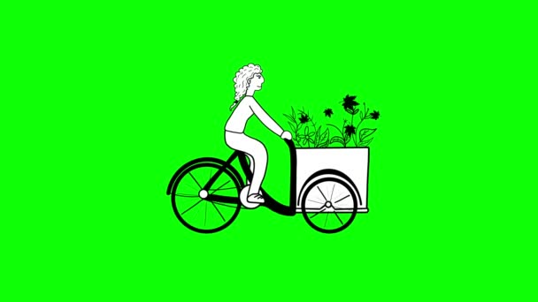 Mädchen Radfahren Auf Der Straße Animation Radfahren Charakter Volle Länge — Stockvideo