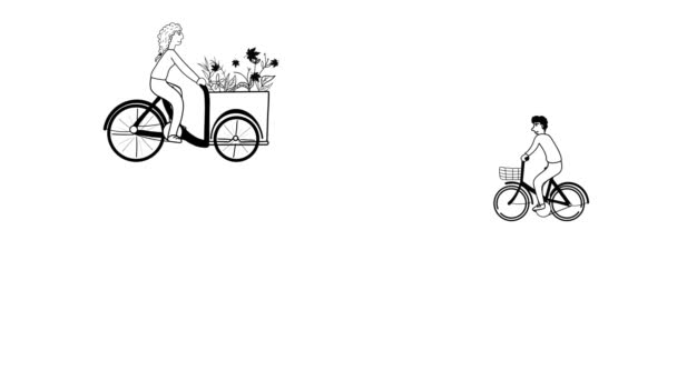 Många Cyklar Bakgrund Video Animation Kontinuerlig Linje Ritning Människor Ridning — Stockvideo