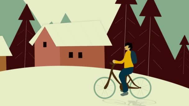 Cykling Motion Man Ridning Cykel Staden Enkel Tecknad Animation Perfekt — Stockvideo