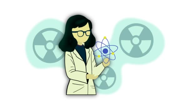 Scientist Woman Lifting Atom Molecule Woman Science Set Female Scientist — Stock Video