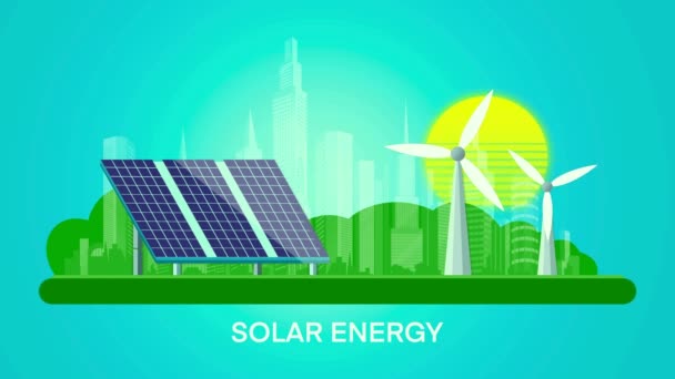 Ανανεώσιμες Πηγές Ενέργειας Ηλιακοί Συλλέκτες Και Ανεμογεννήτριες Που Παράγουν Ηλεκτρική — Αρχείο Βίντεο