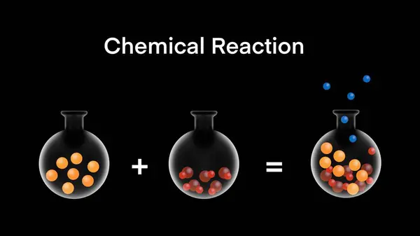 信息图上的化学反应 合成反应 化学实验 具有科学知识的烧杯玻璃 在学校实验室 教育学校检查化学配方 — 图库照片#