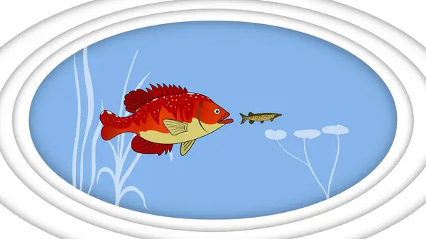 Big fish eat small fish on blue background, Feeding cycle, Management business concepts, Big fish eat small fish, Feeding cycle, Business concept