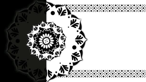黒い白いマンダラ マンダラ美術 チベット仏教のマンダラ 装飾的な円形の装飾 アラビア語 インド オットマンモチーフ カラフルなマンダラアート 瞑想のための絵 花の十字ステッチ刺繍 — ストック動画