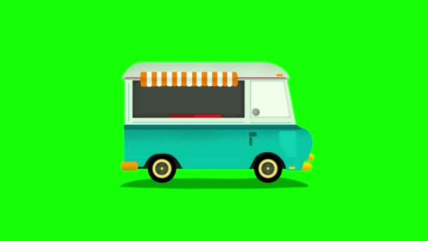 Animacja Pętli Żywności Ciężarówek Poruszających Się Zielonym Ekranie Animacja Szybko — Wideo stockowe