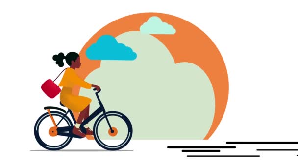 Fille Vélo Sur Animation Routière Personnage Cycliste Pleine Longueur Transport — Video