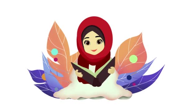 Little Muslim Girl Reading Book Young Girls Reading Quran Muslim — Stock Video