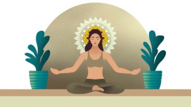 Yoga nilüferinde oturan kadın, sağlıklı Asyalı kadın yoga, nefes alıp verme, Lotus pozisyonunda meditasyon, Evrenin Ruhu, yoga ve meditasyon yapan kadın, meditasyon, farkındalık.