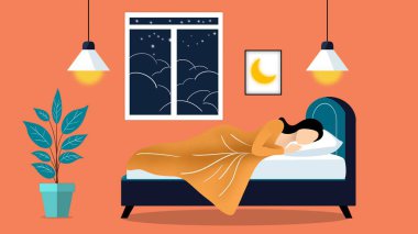 Yatakta uyuyan bir kadın, yatak odasında horlayan ve uyuyan bir kız, yatakta uyuyan küçük bir kız, geceleri odada uyuyan bir kadın, yatak odasının içinde bir gece.