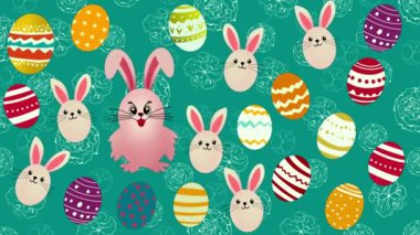 Paskalya yumurtaları düz tasarım, boyanmış Paskalya yumurtaları, renkli yumurtalı Mutlu Paskalya Tavşanı, tavşan, parti konsepti, gizli paskalya tavşanı, mutlu gün