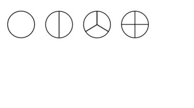Matematik kesri, Kesirli Turta Geometri Matematiksel Eğitim Diyagramı. Çemberler 1 'den 10' a kadar olan bölümlere bölünür, matematiğin birim kesri.