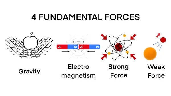 stock image Animation of physics, fundamental force, four fundamental interactions, gravitational and electromagnetic interactions, the strong and weak interactions, theory of everything