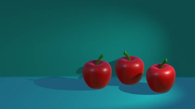  Yeşil arkaplanda domatesler, renklendirilmiş taze elmalar, kopyalanmış yeşil arka planda taze dilimlenmiş elmalar, arka planda kırmızı elma, monokrom, yakın plan, kopyalama alanı