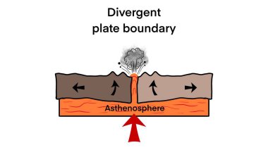 Açıklaması olan farklı levha sınırları, tektonik sınırlar, okyanus sırtı kesiti, ayrık tektonik levha sınırı, plaka sınır depremi.