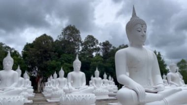 Beyaz Buda taşı heykeli, Ubon Ratchathani Tayland, Buda heykeli meditasyona daldırılmış, Lord Buddha heykeli