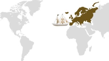 Kristof Kolomb 'un Avrupa' dan Amerika 'ya yaptığı 1492 seyahati, Kolomb' un tarihi yolculuğu, Avrupa ile Yeni Dünya arasındaki bağlantıyı gösteren görsel ipuçları.