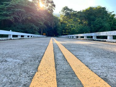 Sarı trafik çizgisi rengi. Sollamayı yasaklamak için çift katı çizgi, asfalta boyanmış yasak sollama sarı çizgiler, güvenli sürüş ve trafik düzenleyici kurallar