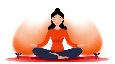 Yoga nilüferinde oturan kadın, sağlıklı Asyalı kadın yoga, nefes alıp verme, Lotus pozisyonunda meditasyon, Evrenin Ruhu, yoga ve meditasyon yapan kadın, meditasyon, farkındalık.