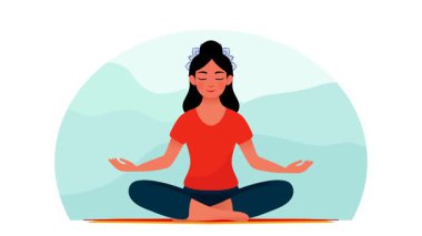 Yoga nilüferinde oturan kadın, sağlıklı Asyalı kadın yoga, nefes alıp verme, Lotus pozisyonunda meditasyon, Evrenin Ruhu, yoga ve meditasyon yapan kadın, meditasyon, farkındalık.