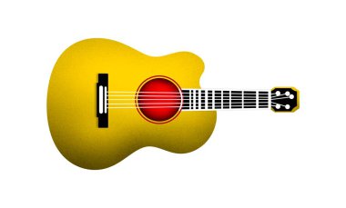 Akustik gitar beyaza izole edilmiş, parlak sarı akustik gitar, kırmızı ses deliği ve siyah fretboard. Müzik eğitimi, sanat projeleri ve yaratıcı tasarım için ideal