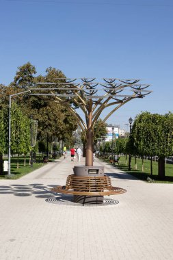 Moldova 'da. Chisinau. 15.09.2023. Grigore Vieru Sokağı. Şarj İstasyonu