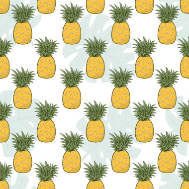 Tatlı Pineaplle meyvesi dikişsiz desenli pastel arka plan.