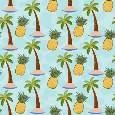 Tatlı Pineaplle meyvesi dikişsiz desenli pastel arka plan.
