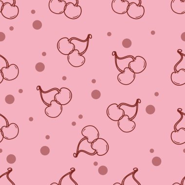 El çizimi sanat meyveleri dikişsiz kiraz ve pembe polkadotlar