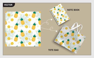 Sahte çanta ve ananas meyveli not defteri, bu ananas meyvesiz kalıp sizin sahte not defteriniz, çantanız, duvar kağıdınız, dokunuz, paketleme ürününüz için kullanılabilir..