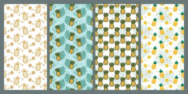 Set of pineapple and leaf seamless pattern. Fruit pattern. Summer pattern. Patterns for textiles or for covers. Wallpapers. clipart