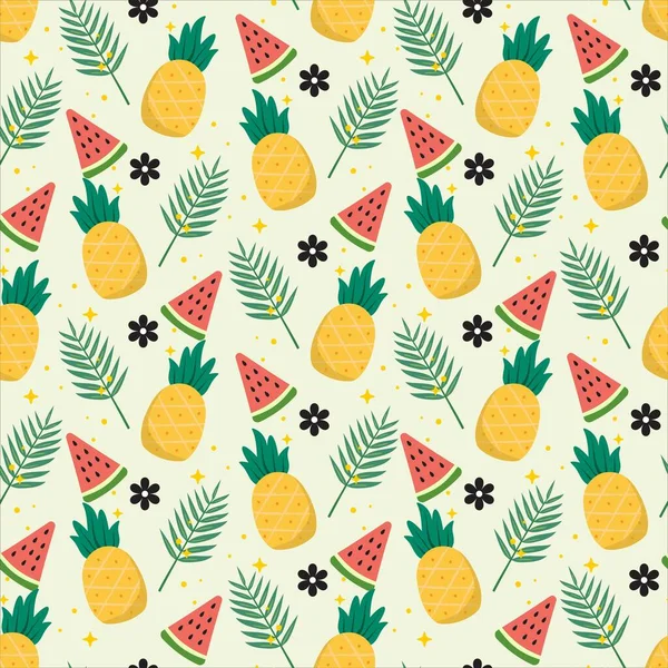 Ananas Und Scheibe Wassermelone Nahtloses Muster Mit Pastellfarbenem Hintergrund — Stockvektor