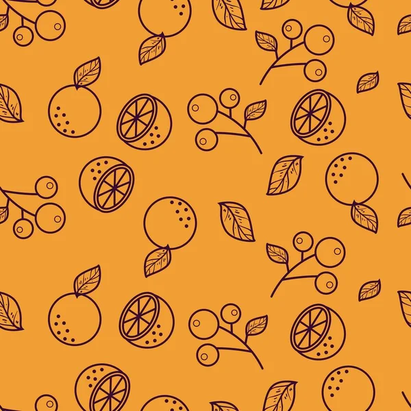 Línea Dibujada Mano Frutas Arte Patrón Sin Costuras Limones Rebanada — Vector de stock