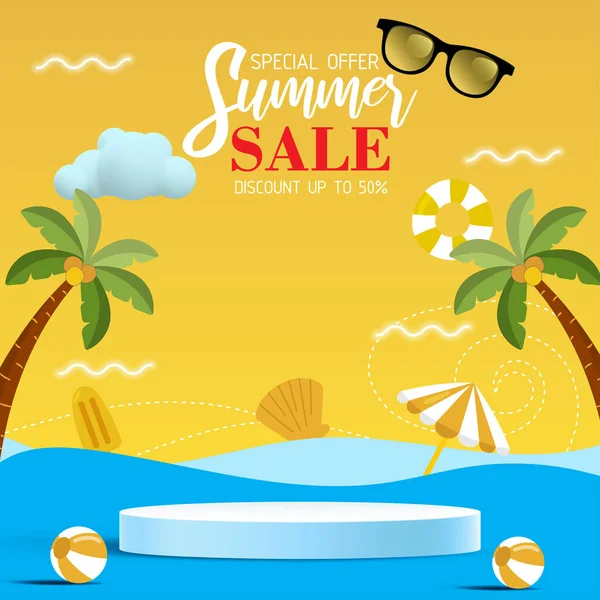 stock vector Vector 3D Illustration summer sale display 3D podium for mock up and background.