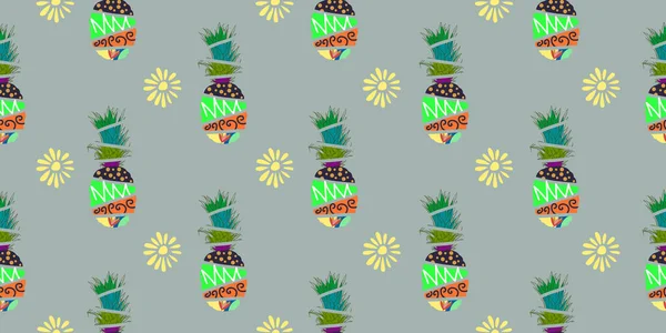 Einzigartige Abstrakte Sommer Ananas Früchte Nahtlose Muster Hintergrund — Stockvektor