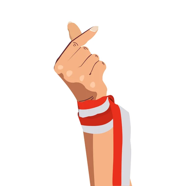 Ręce Gestykulujące Znak Miłości Noszące Indonezyjską Czerwono Białą Wstążkę Niepodległość — Wektor stockowy