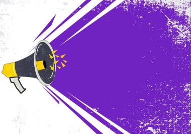 Konuşma balonu arkaplanı olan bir hoparlöre retro megafon