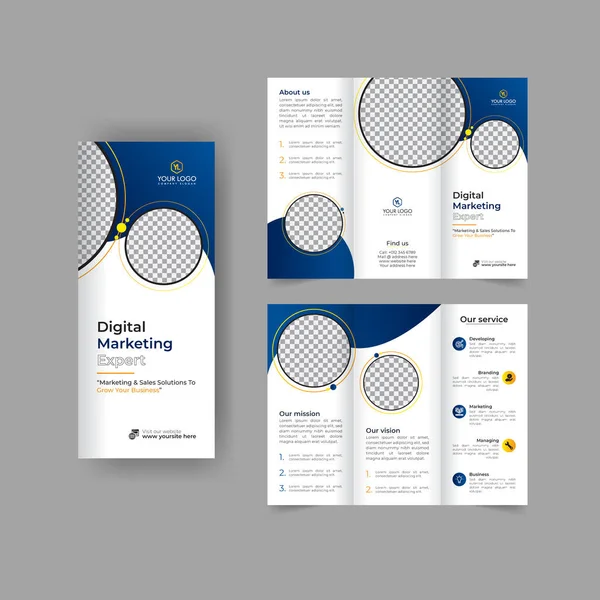 Üç katlı iş broşürü yıllık rapor kapağı, dijital pazarlama üç katlı şirket broşürü kapağı veya broşür tasarımı. Broşür sunumu. Soyut geometrik arkaplan kataloğu. Modern şablon