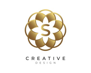 S Çiçeği Altın Logo Tasarım Şablonu