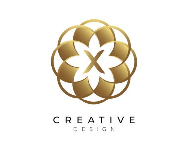 Harf X Flower Altın Logo Tasarım Şablonu