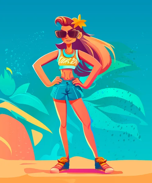 Personaje Hermosa Chica Playa — Vector de stock