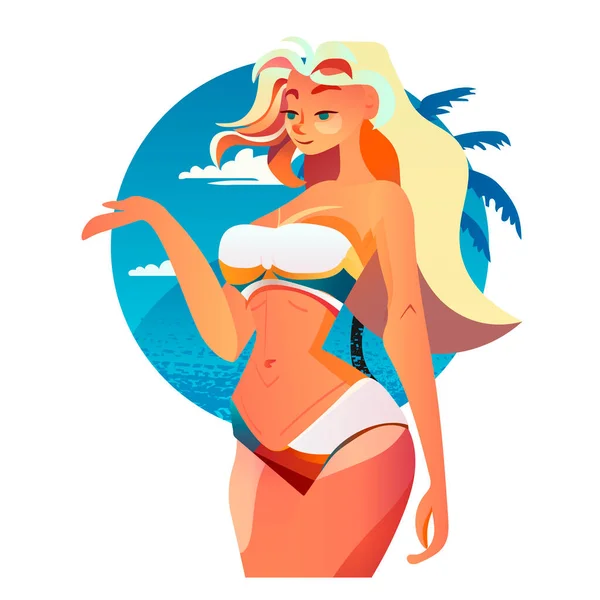Charakter Schönes Mädchen Strand — Stockvektor