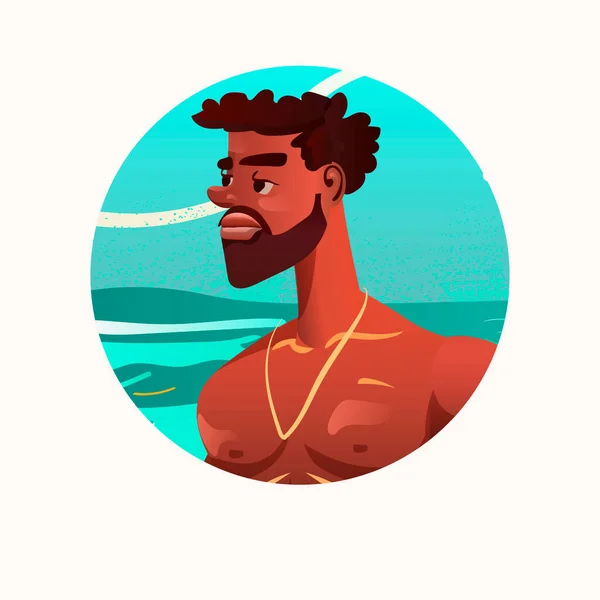 Χαρακτήρες Όμορφος Άντρας Στην Παραλία Φουσκωμένο Αγόρι — Διανυσματικό Αρχείο