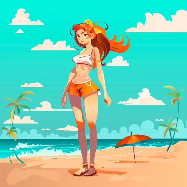 Figuren Schönes Mädchen Strand — Stockvektor