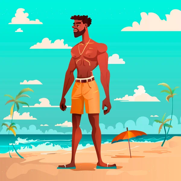 Charaktere Gutaussehender Typ Strand Aufgepumpter Junge — Stockvektor