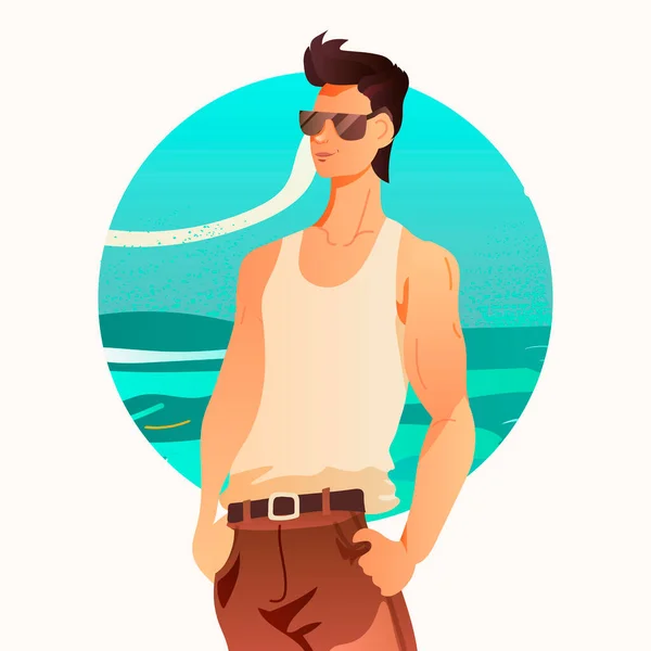 Karakterler, yakışıklı adam, plajda, pompalanmış çocuk, ikonlar, avatarlar