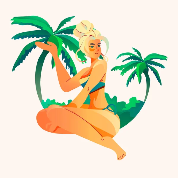 Personaggi Bella Ragazza Sulla Spiaggia Icone Avatar — Vettoriale Stock