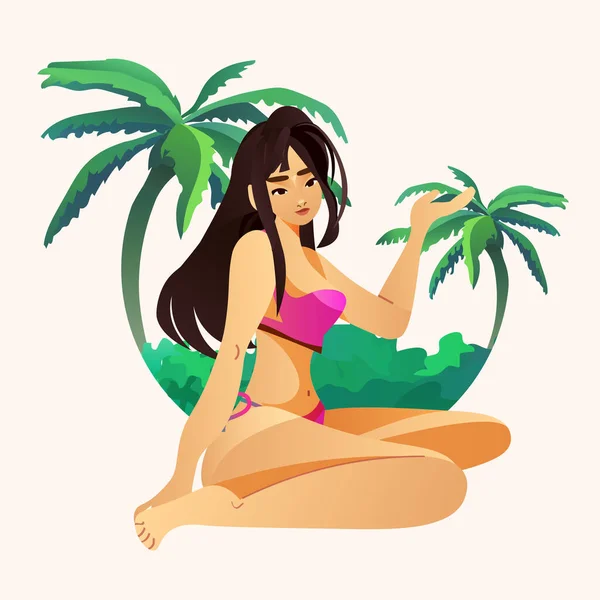 Postacie Piękna Dziewczyna Plaży Ikony Awatary — Wektor stockowy