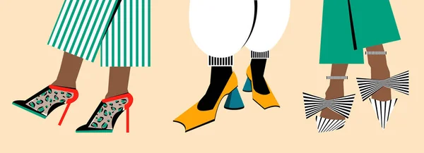 Набор Ультрамодной Женской Обуви Векторная Плоская Иллюстрация — стоковый вектор