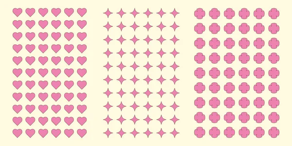 Fond Géométrique Style Rétro Coeur Trèfle Étoile Quadrangulaire Couleur Rose — Image vectorielle